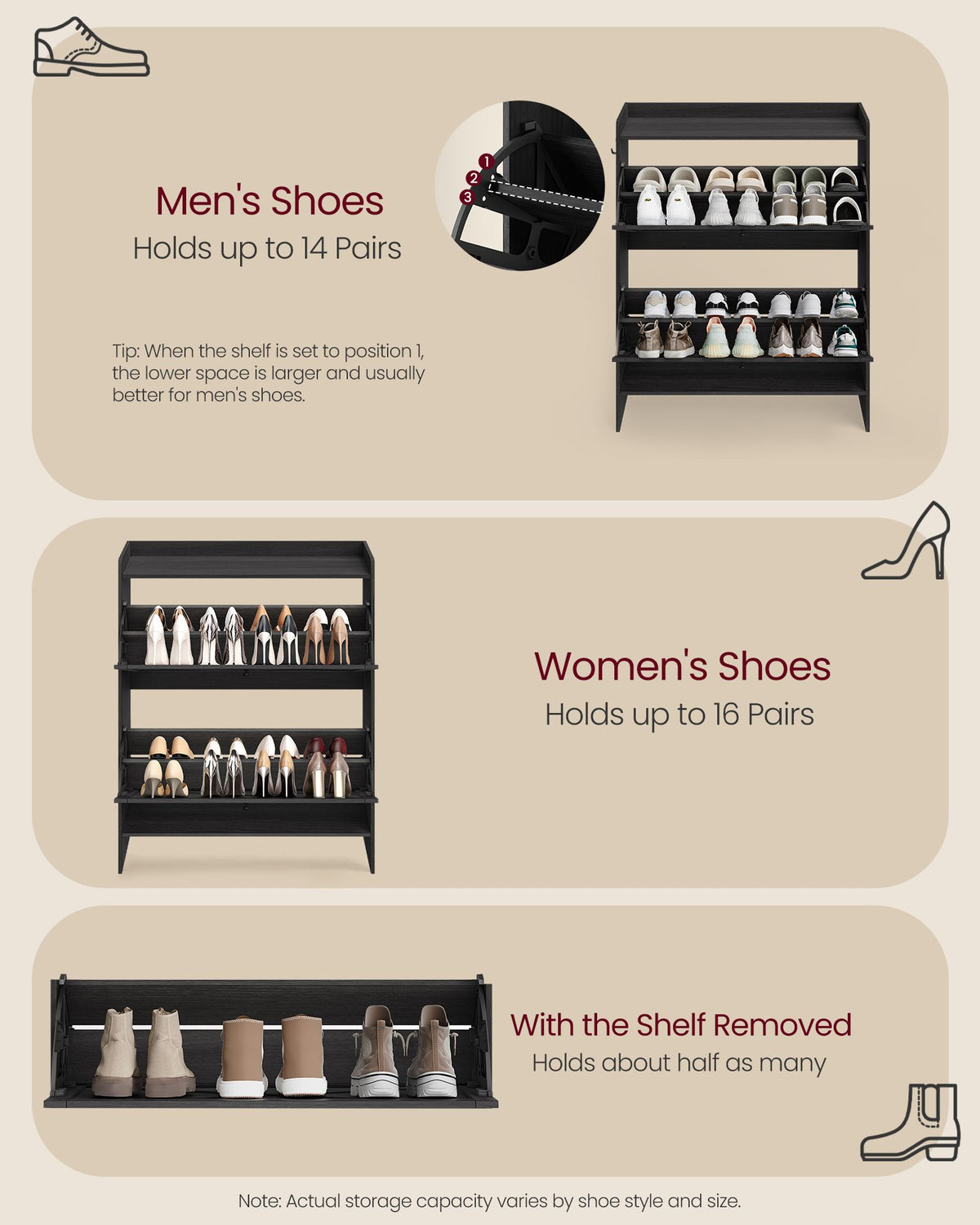 Shoe Storage Cabinet Organizer with 2 Flip Drawers - image 6