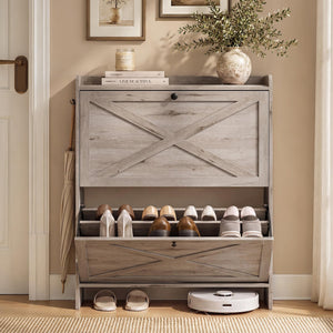 Shoe Storage Cabinet Organizer with 2 Flip Drawers, Freestanding Narrow Shoe Rack Cabinet for Entryway - image 13