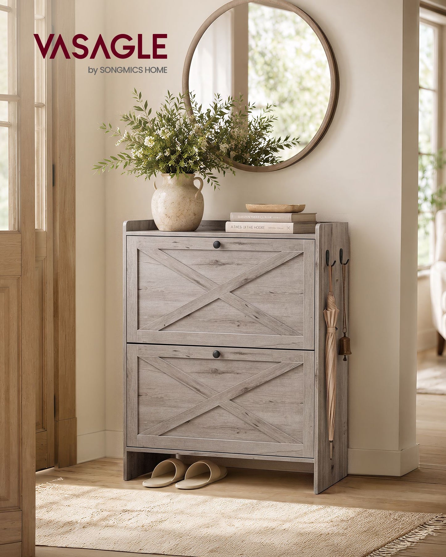 Shoe Storage Cabinet Organizer with 2 Flip Drawers, Freestanding Narrow Shoe Rack Cabinet for Entryway - image 2