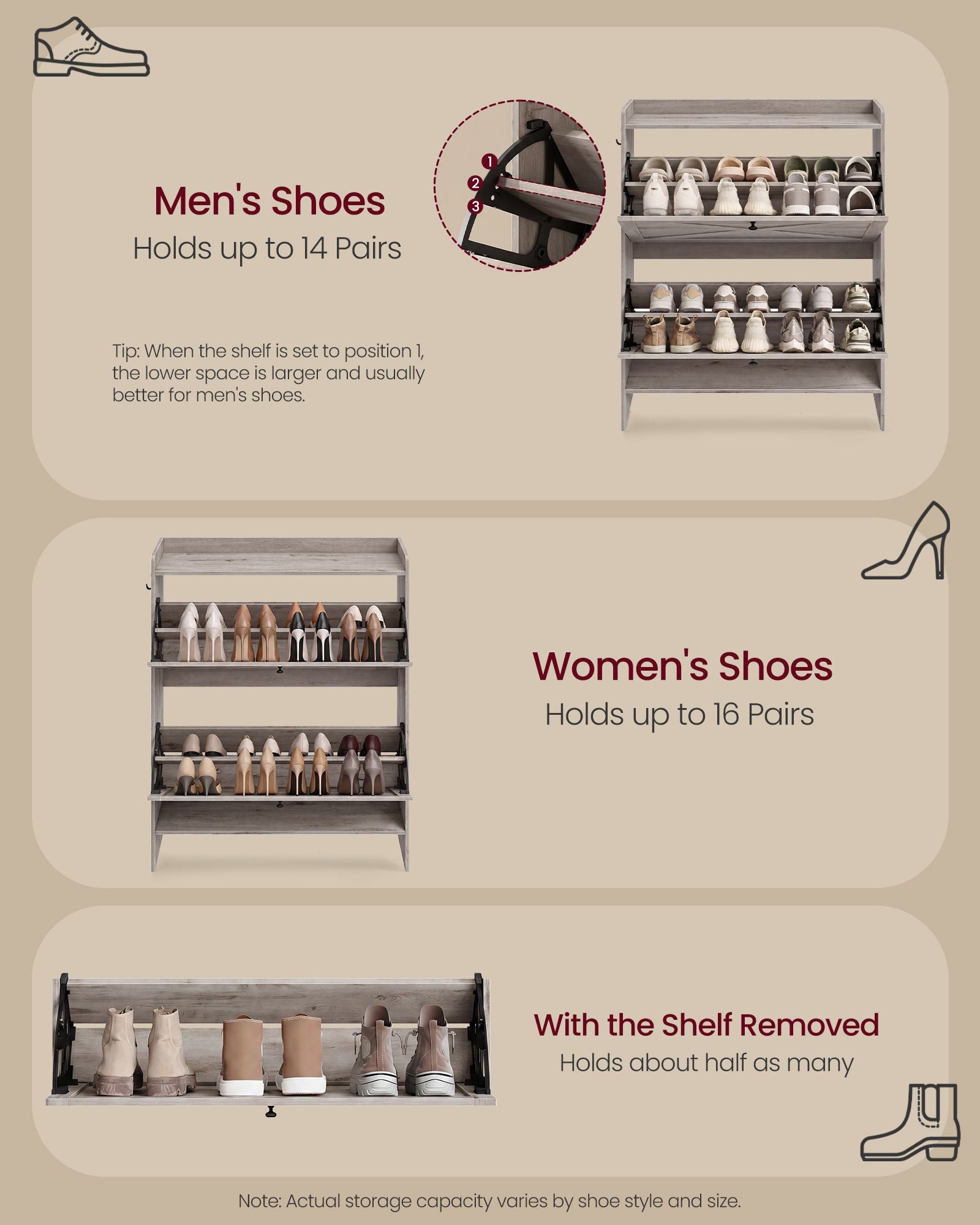 Shoe Storage Cabinet Organizer with 2 Flip Drawers, Freestanding Narrow Shoe Rack Cabinet for Entryway - image 4