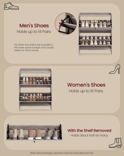 Shoe Storage Cabinet Organizer with 2 Flip Drawers, Freestanding Narrow Shoe Rack Cabinet for Entryway - image 4