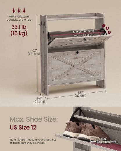 Shoe Storage Cabinet Organizer with 2 Flip Drawers, Freestanding Narrow Shoe Rack Cabinet for Entryway - image 5