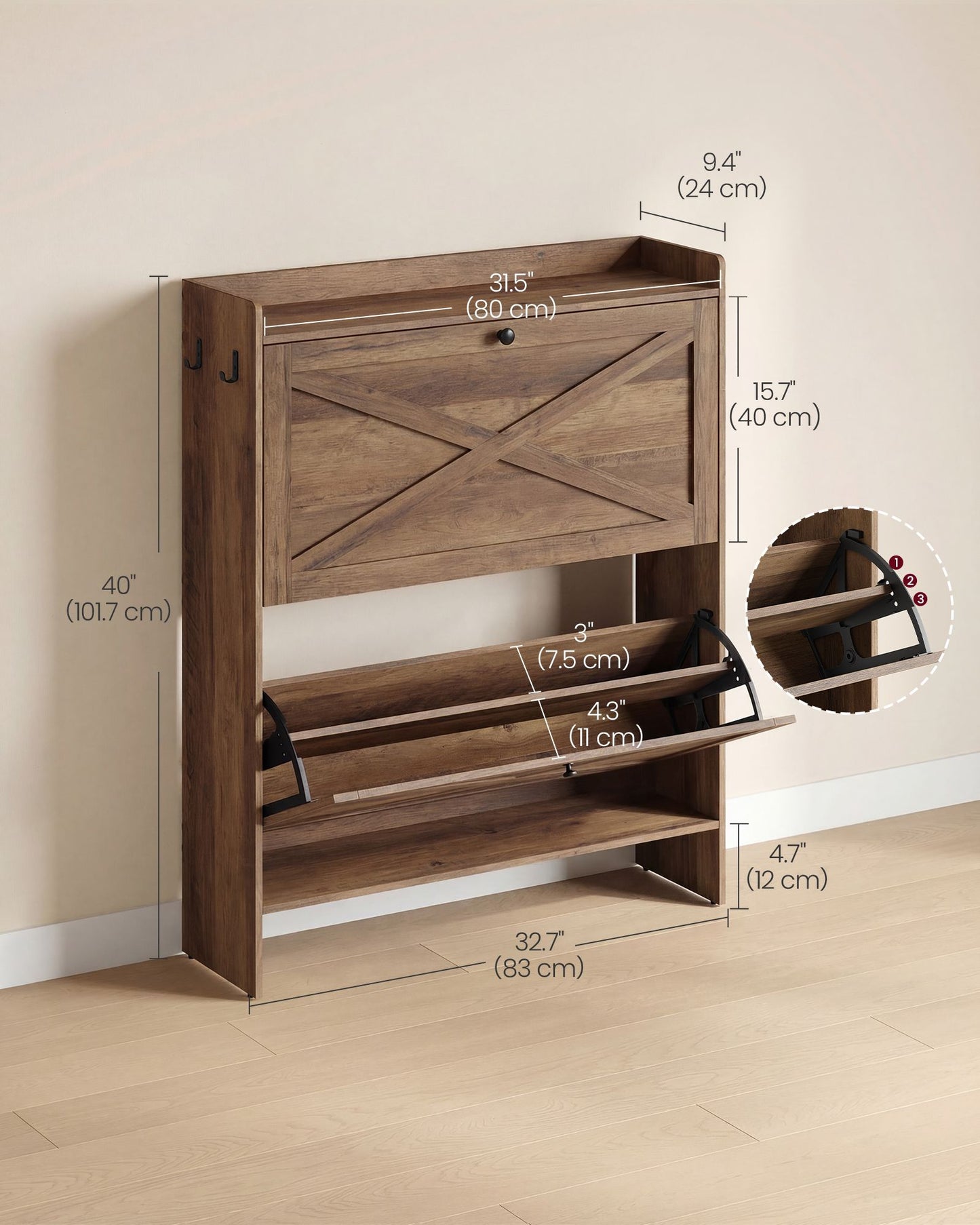 Shoe Storage Cabinet Organizer with 2 Flip Drawers - image 10