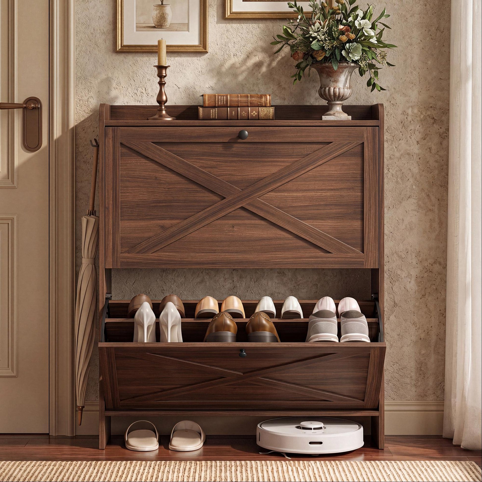 Shoe Storage Cabinet Organizer with 2 Flip Drawers, Freestanding Narrow Shoe Rack Cabinet for Entryway - image 7