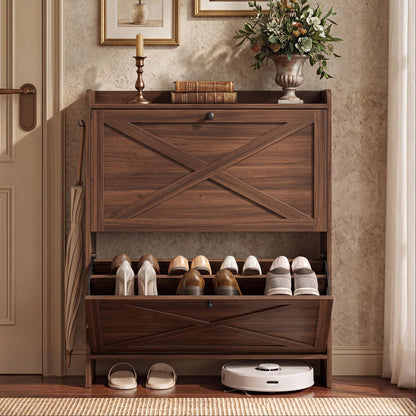 Shoe Storage Cabinet Organizer with 2 Flip Drawers, Freestanding Narrow Shoe Rack Cabinet for Entryway - image 7