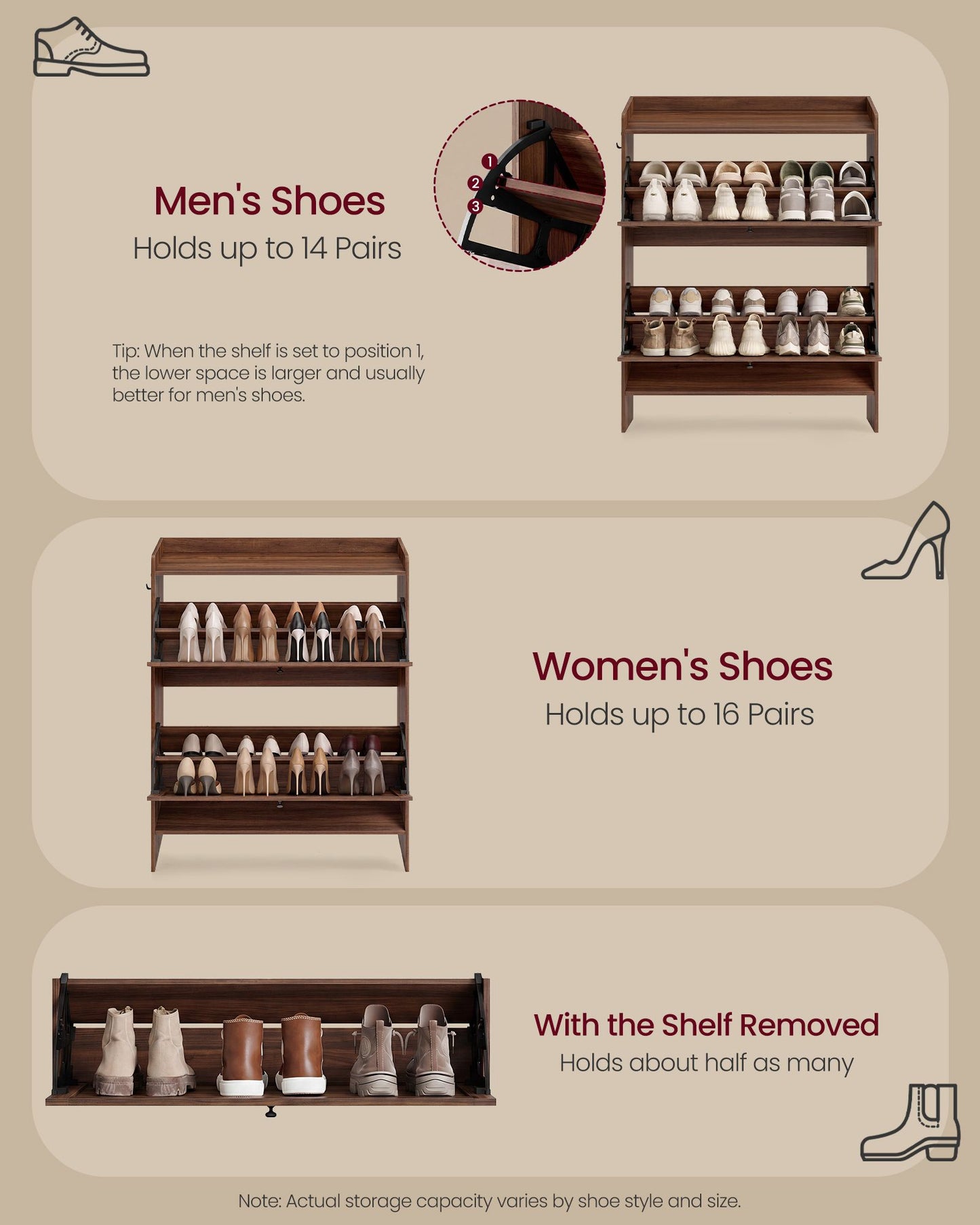 Shoe Storage Cabinet Organizer with 2 Flip Drawers, Freestanding Narrow Shoe Rack Cabinet for Entryway - image 8