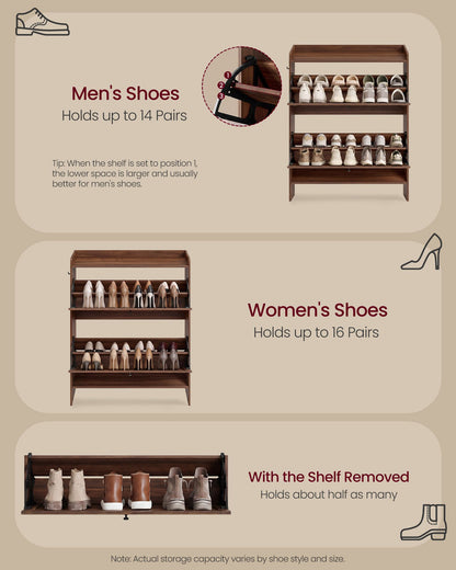Shoe Storage Cabinet Organizer with 2 Flip Drawers, Freestanding Narrow Shoe Rack Cabinet for Entryway - image 8