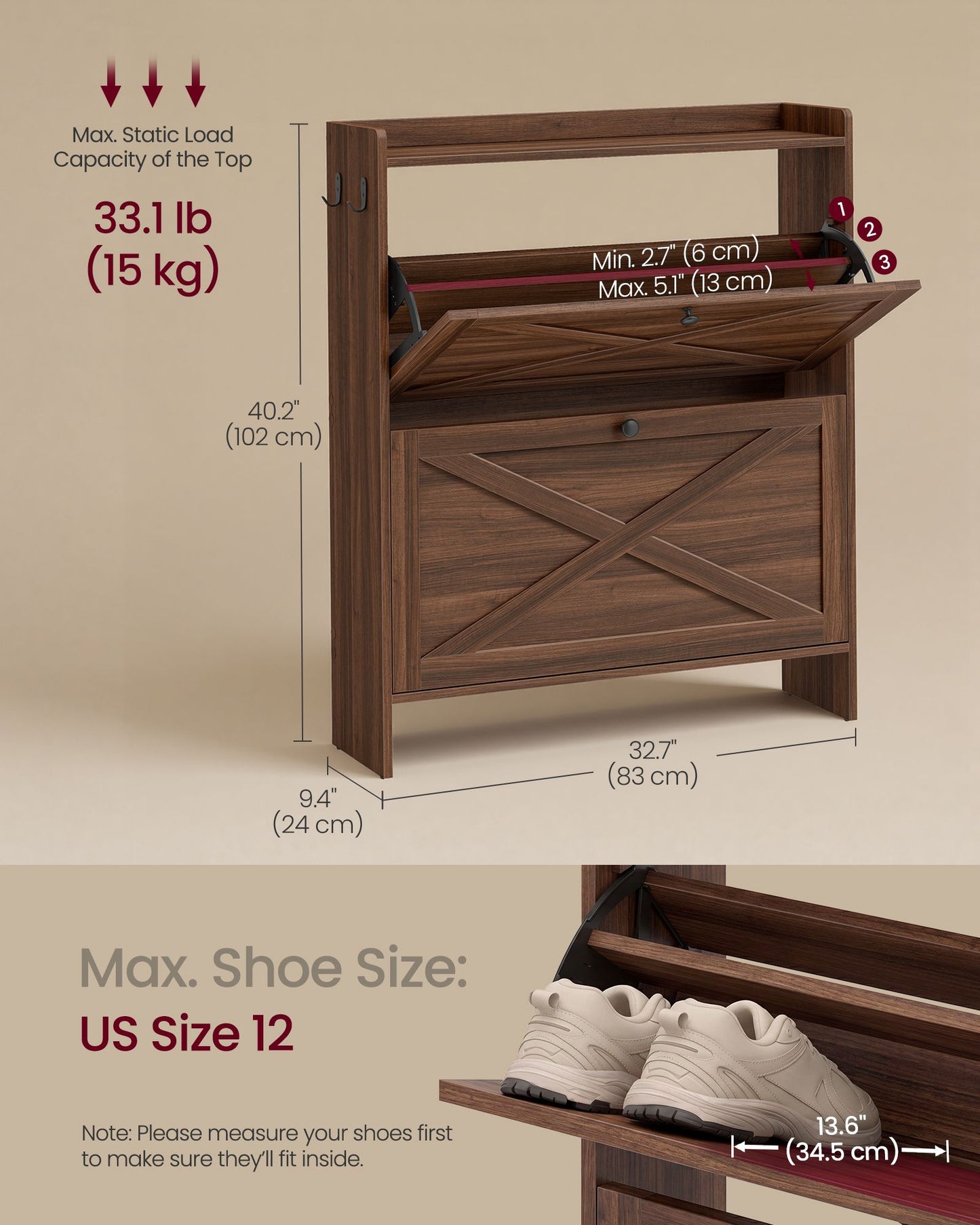 Shoe Storage Cabinet Organizer with 2 Flip Drawers, Freestanding Narrow Shoe Rack Cabinet for Entryway - image 9