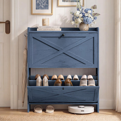 Shoe Storage Cabinet Organizer with 2 Flip Drawers, Freestanding Narrow Shoe Rack Cabinet for Entryway - image 15