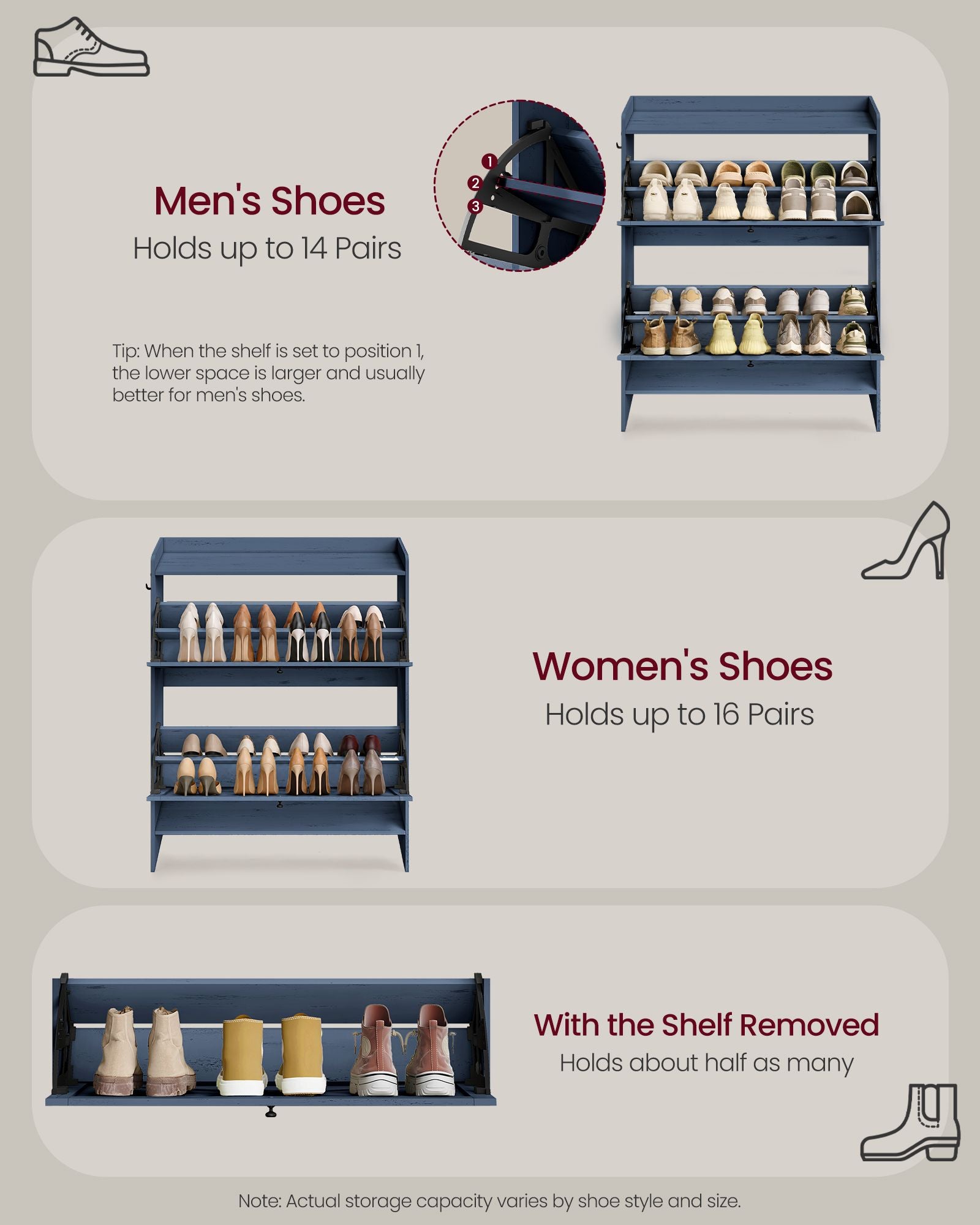 Shoe Storage Cabinet Organizer with 2 Flip Drawers, Freestanding Narrow Shoe Rack Cabinet for Entryway - image 11