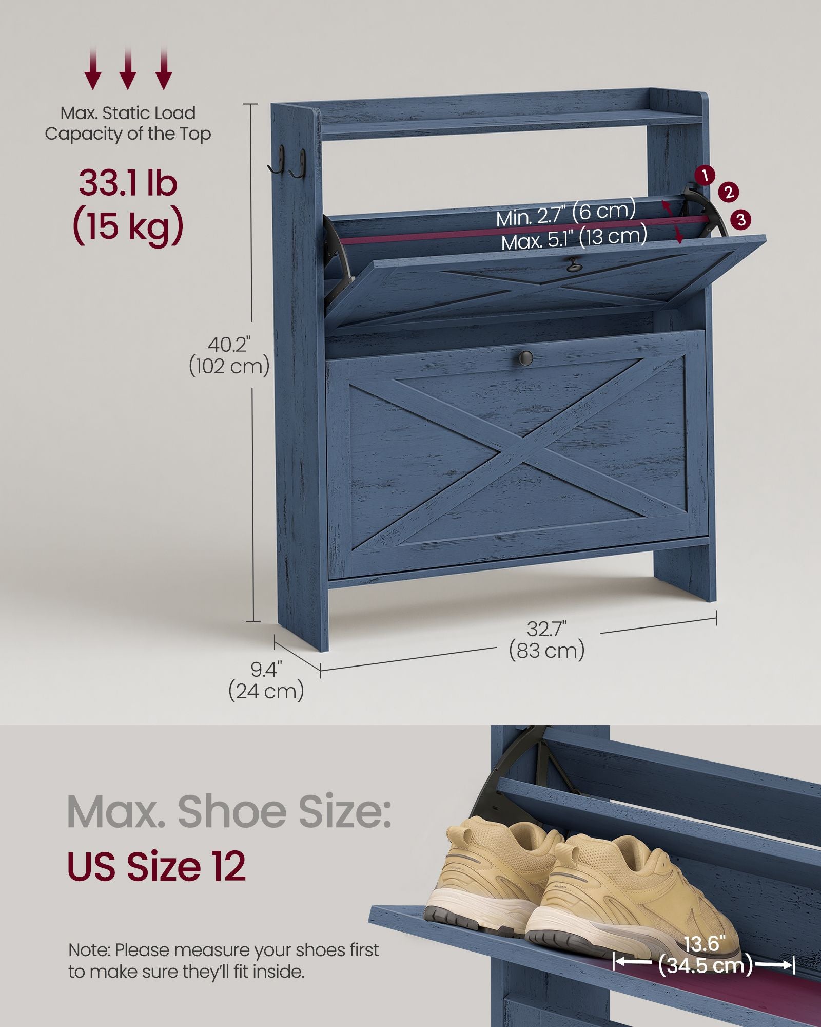 Shoe Storage Cabinet Organizer with 2 Flip Drawers, Freestanding Narrow Shoe Rack Cabinet for Entryway - image 12