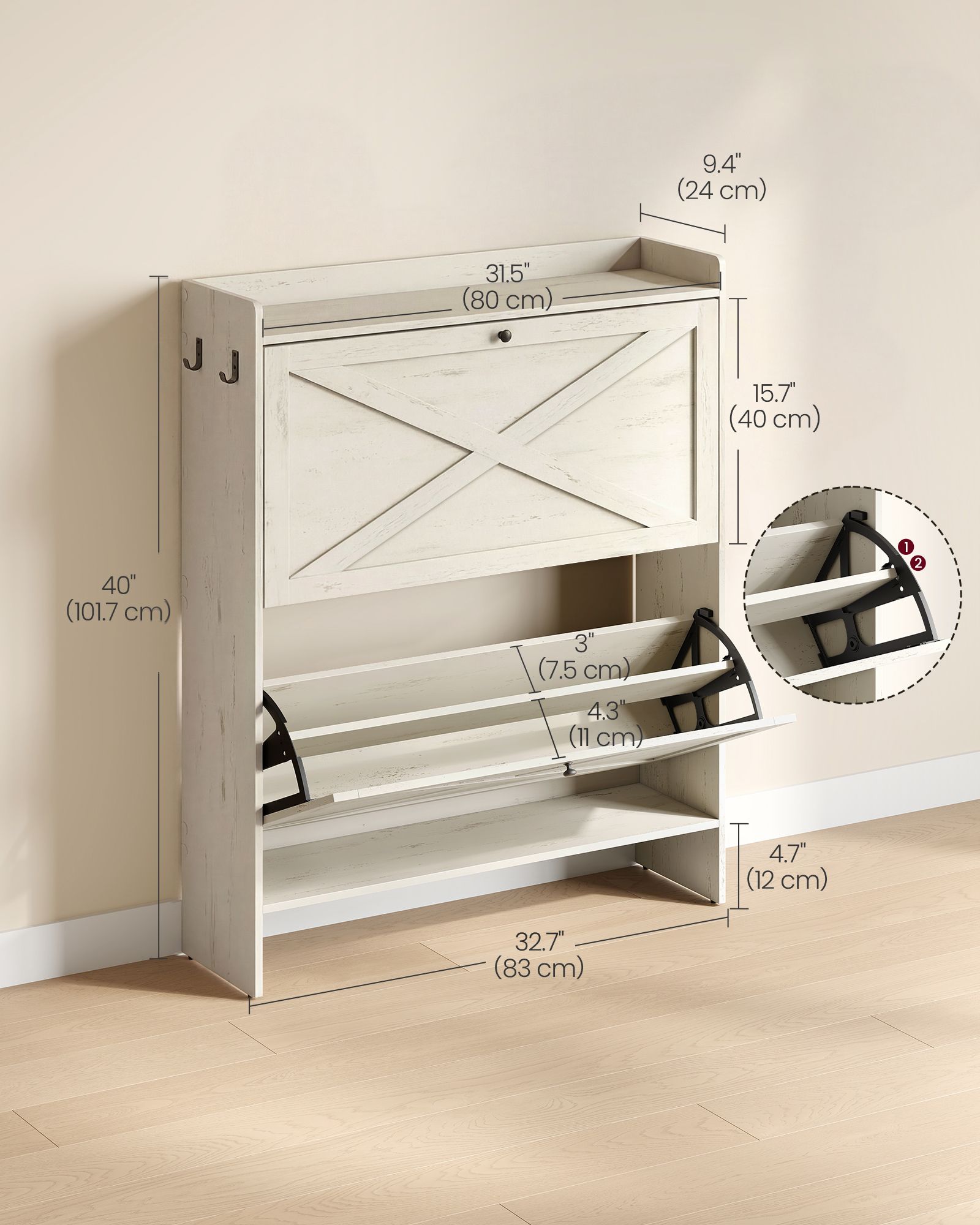 Shoe Storage Cabinet Organizer with 2 Flip Drawers - image 14