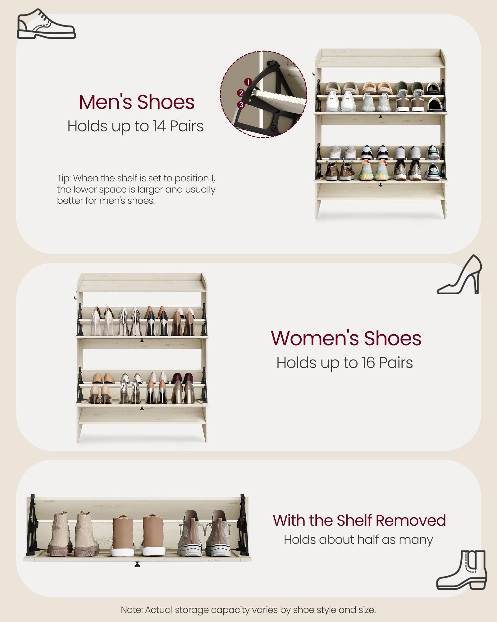 Shoe Storage Cabinet Organizer with 2 Flip Drawers - image 15