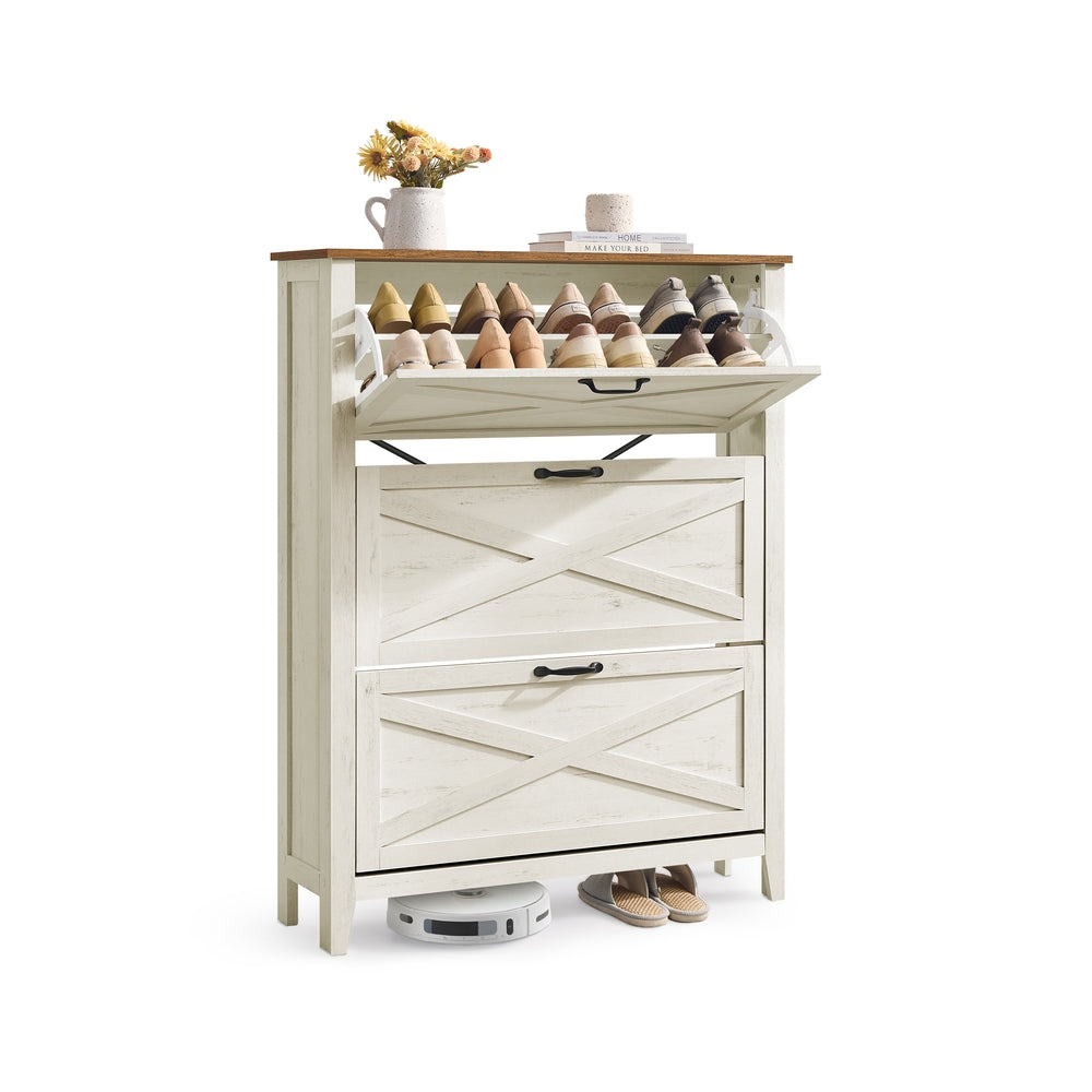 LIRY Collection - Shoe Storage Cabinet Organizer with 3 Flip Drawers - HWLEXTRA 