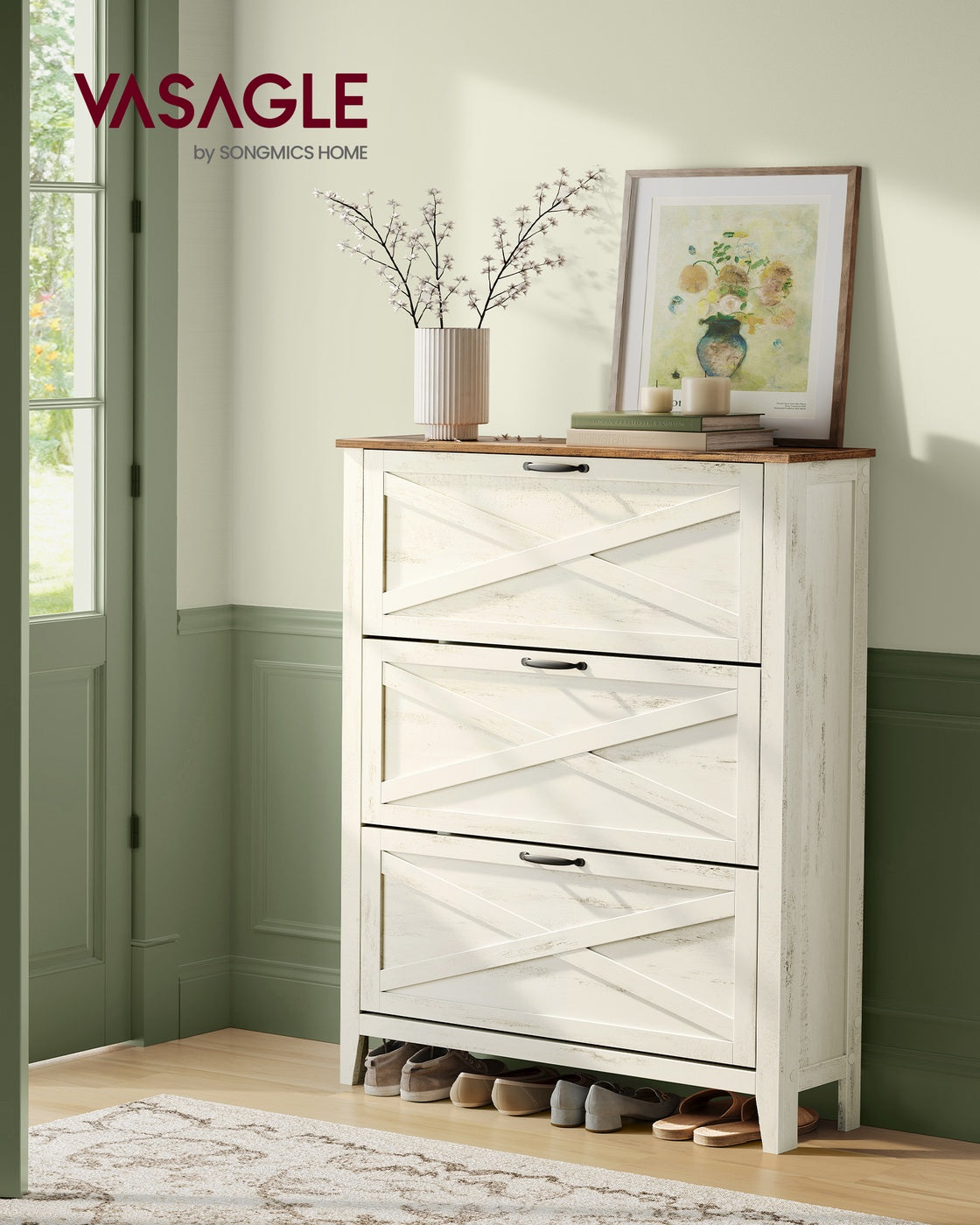 LIRY Collection - Shoe Storage Cabinet Organizer with 3 Flip Drawers - HWLEXTRA 