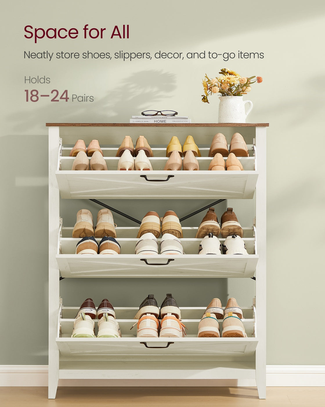 LIRY Collection - Shoe Storage Cabinet Organizer with 3 Flip Drawers - HWLEXTRA 