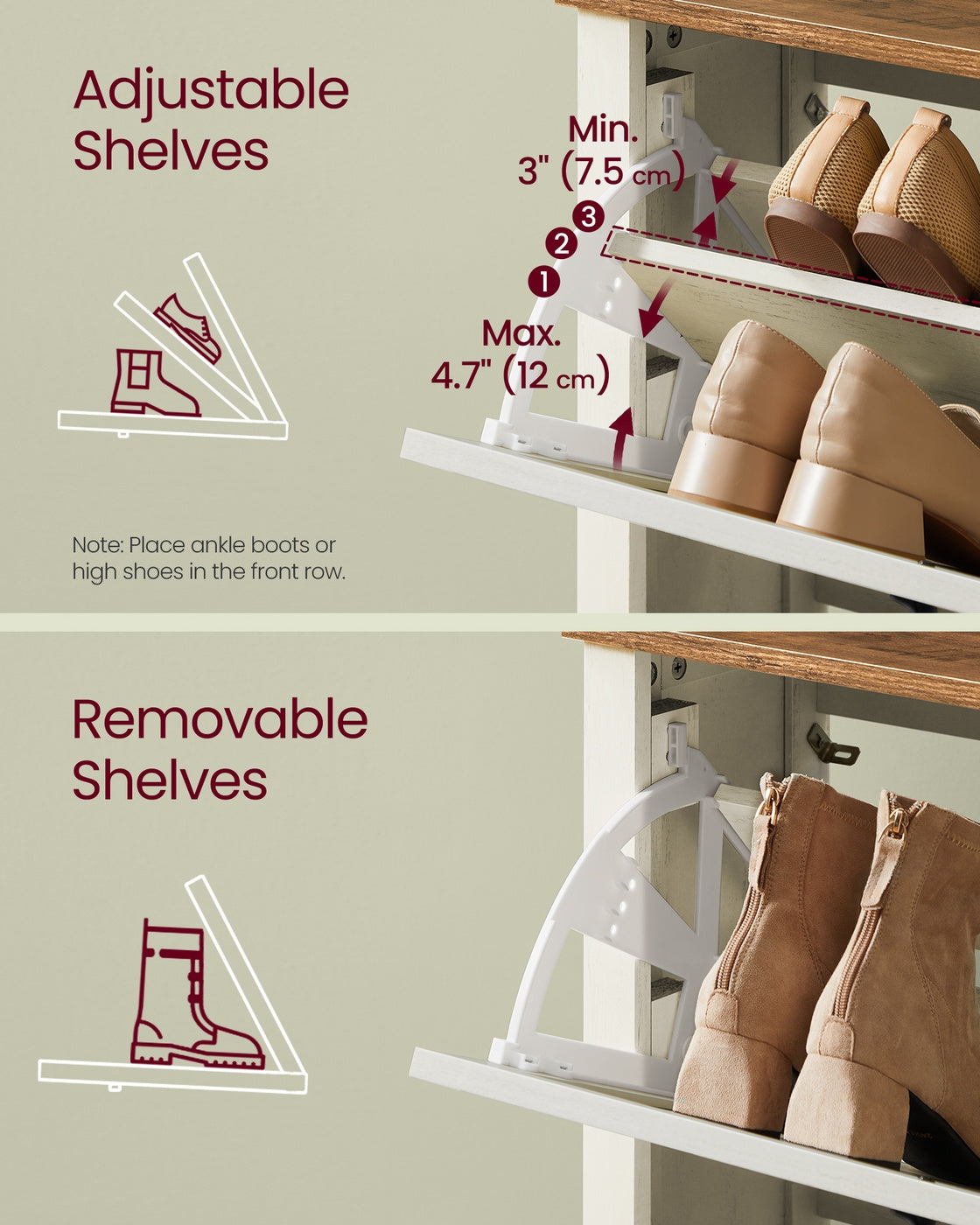 LIRY Collection - Shoe Storage Cabinet Organizer with 3 Flip Drawers - HWLEXTRA 