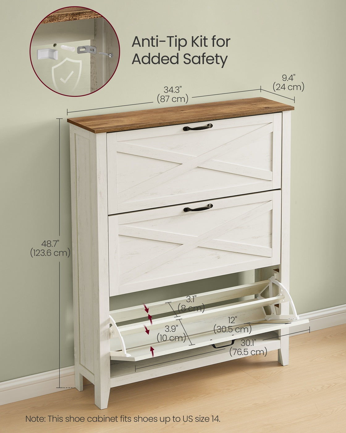 LIRY Collection - Shoe Storage Cabinet Organizer with 3 Flip Drawers - HWLEXTRA 