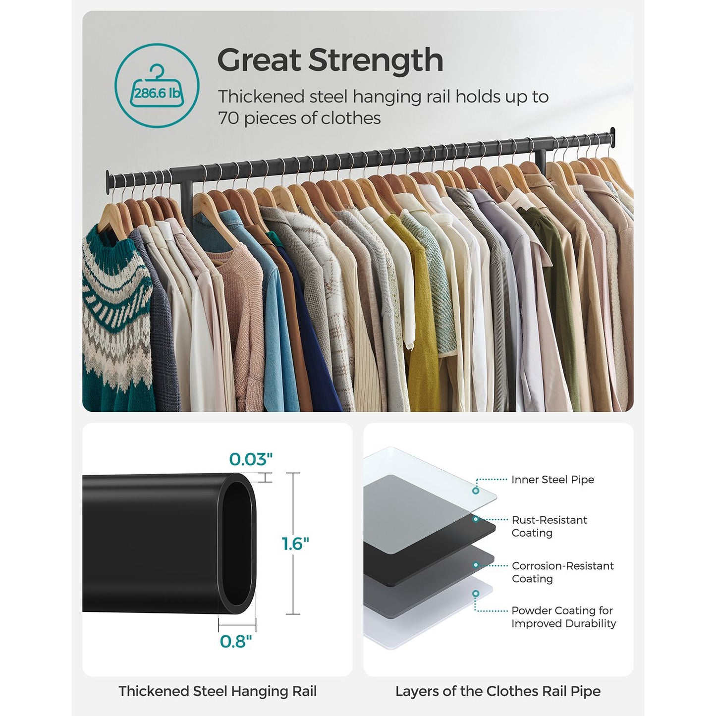 Heavy-Duty Clothes Rack with Extendable Hanging Rod