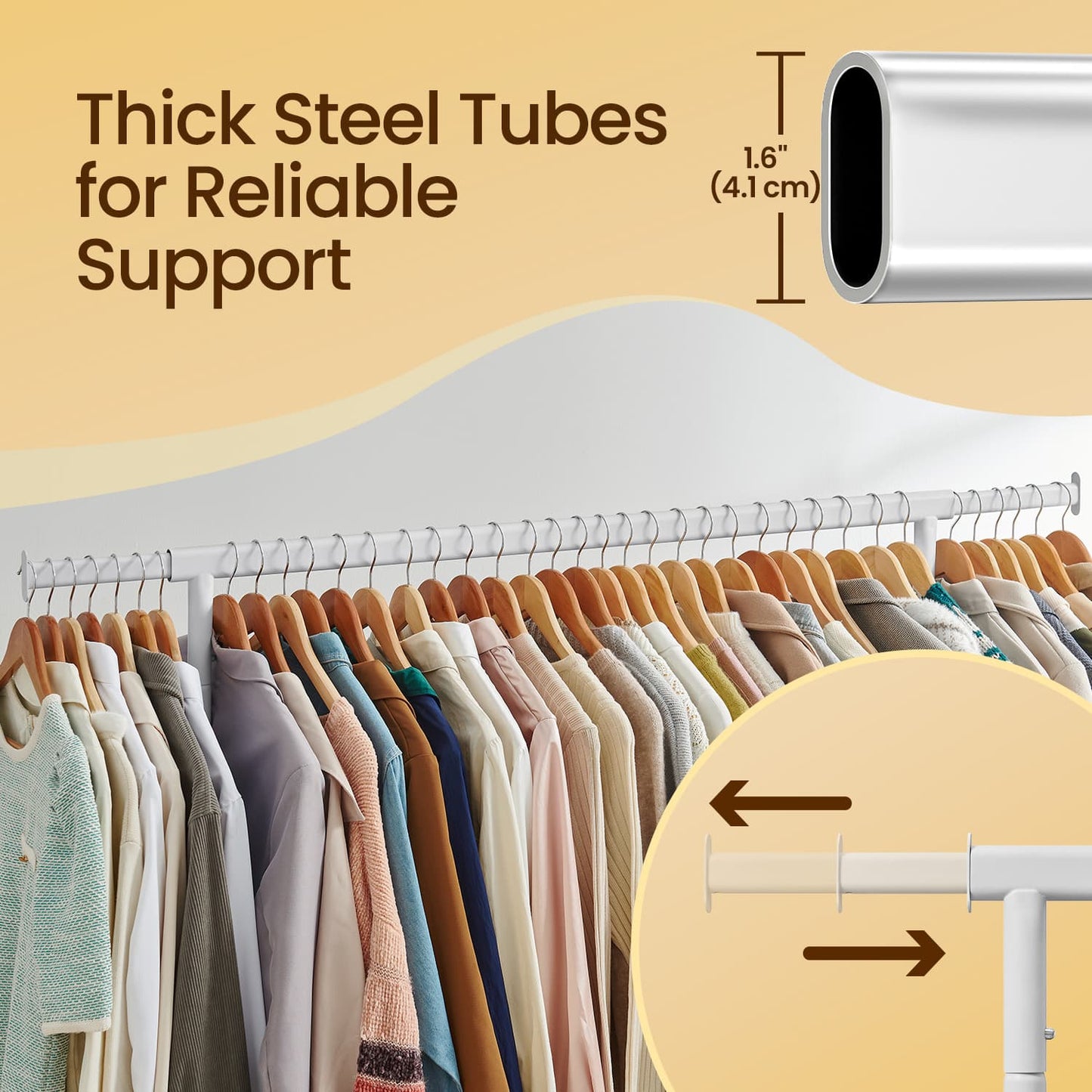 Clothes Rack with Wheels, Heavy-Duty Garment Rack with Extendable Rod, 286.6 lb Load Capacity - image 4