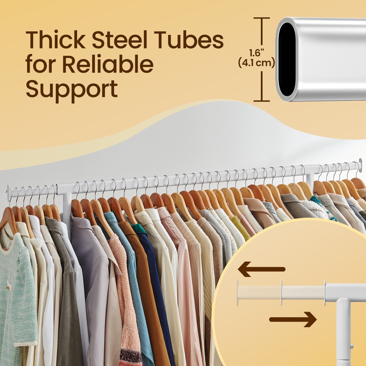 Clothes Rack with Wheels, Heavy-Duty Garment Rack with Extendable Rod, 286.6 lb Load Capacity - image 4