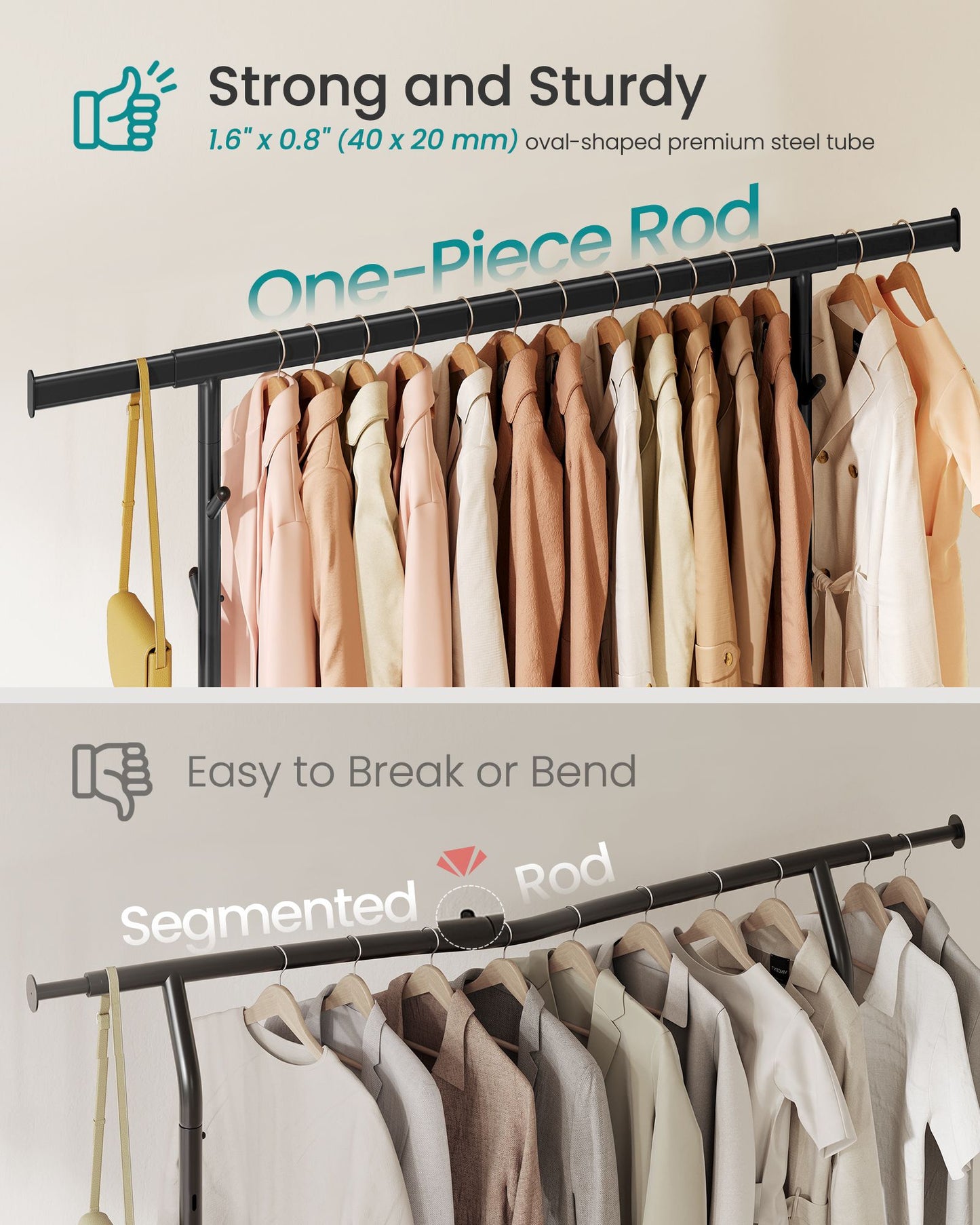 Clothes Rack, Heavy-Duty Rolling Clothing Garment Rack, Ink Black