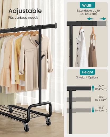Clothes Rack, Heavy-Duty Rolling Clothing Garment Rack, Ink Black