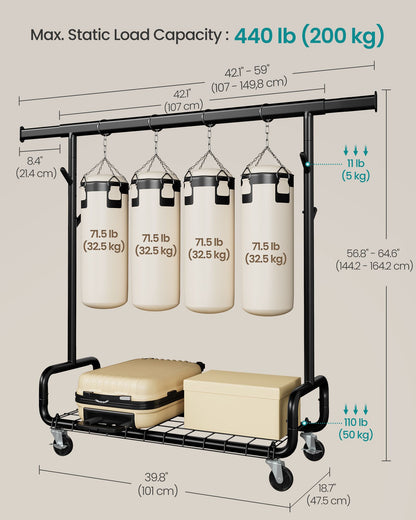 Clothes Rack, Heavy-Duty Rolling Clothing Garment Rack, Ink Black