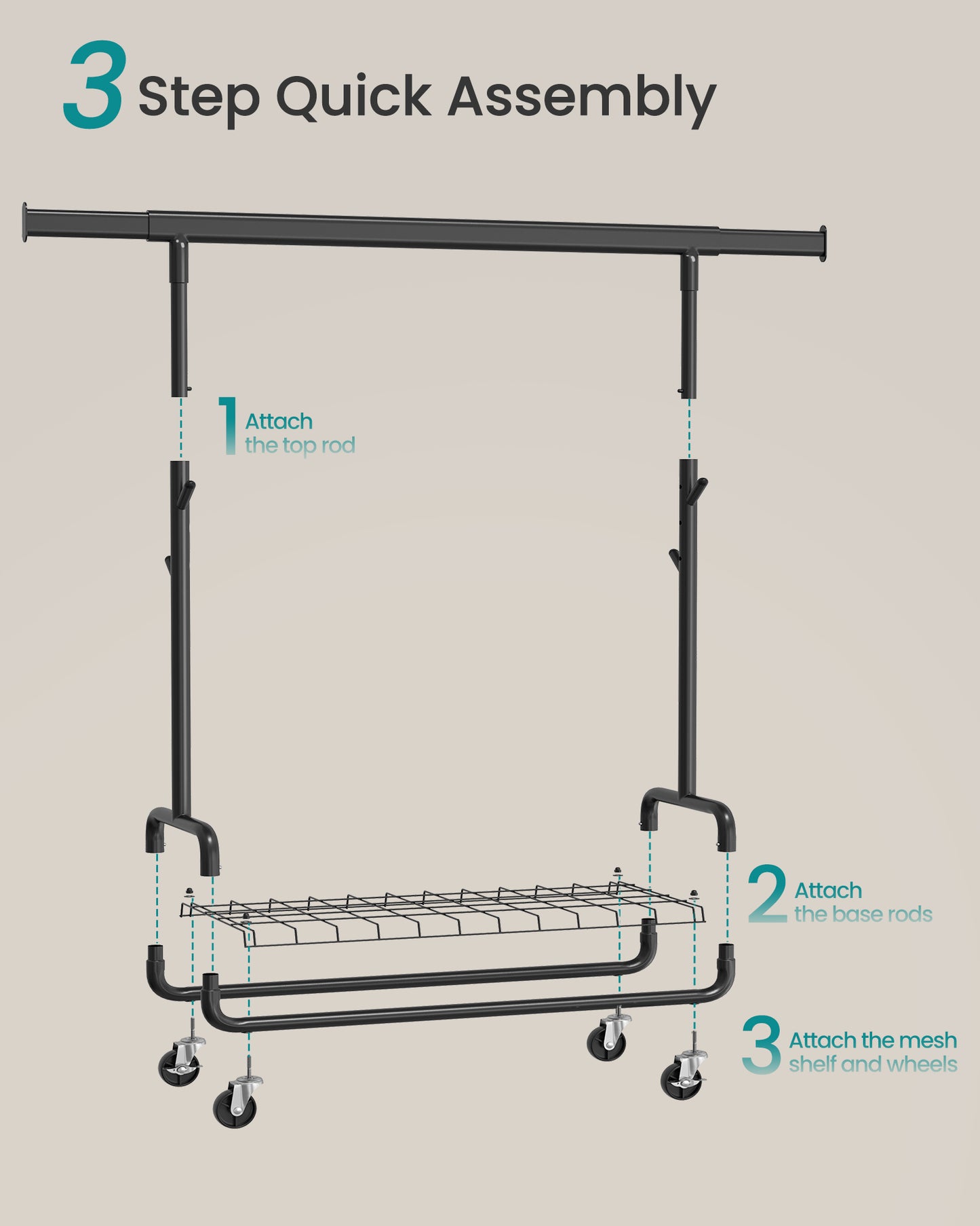 Clothes Rack, Heavy-Duty Rolling Clothing Garment Rack, Ink Black