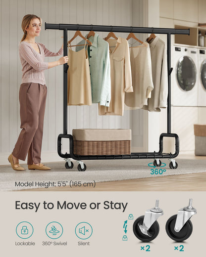 Clothes Rack, Heavy-Duty Rolling Clothing Garment Rack, Ink Black
