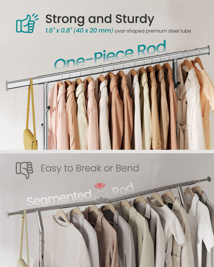 Clothes Rack, Heavy-Duty Rolling with Wheels, Silver