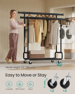 Clothes Rack, Heavy-Duty Rolling with Wheels, Ink Black