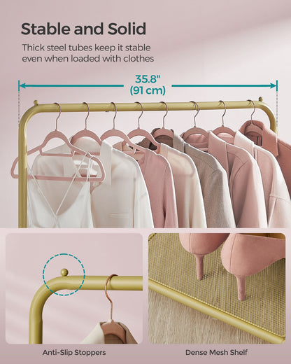 Clothes Rack with Wheels and Dense Mesh Storage Shelf