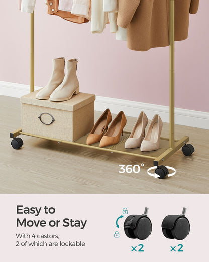 Clothes Rack with Wheels and Dense Mesh Storage Shelf