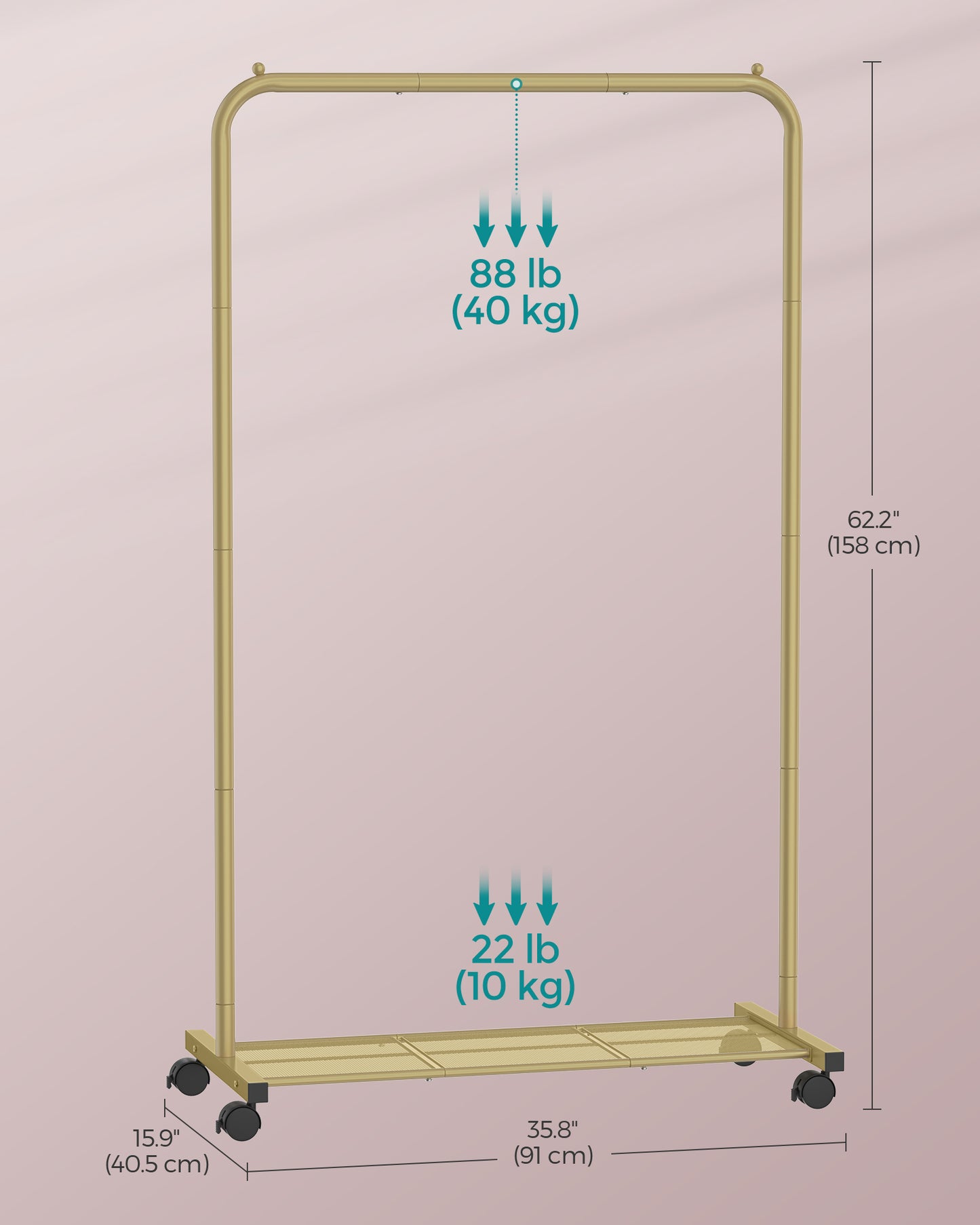 Clothes Rack with Wheels and Dense Mesh Storage Shelf
