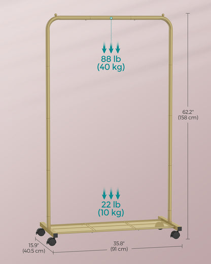 Clothes Rack with Wheels and Dense Mesh Storage Shelf