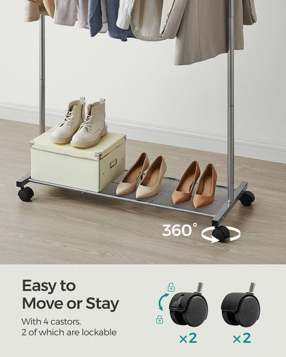 Clothes Rack with Wheels and Dense Mesh Storage Shelf