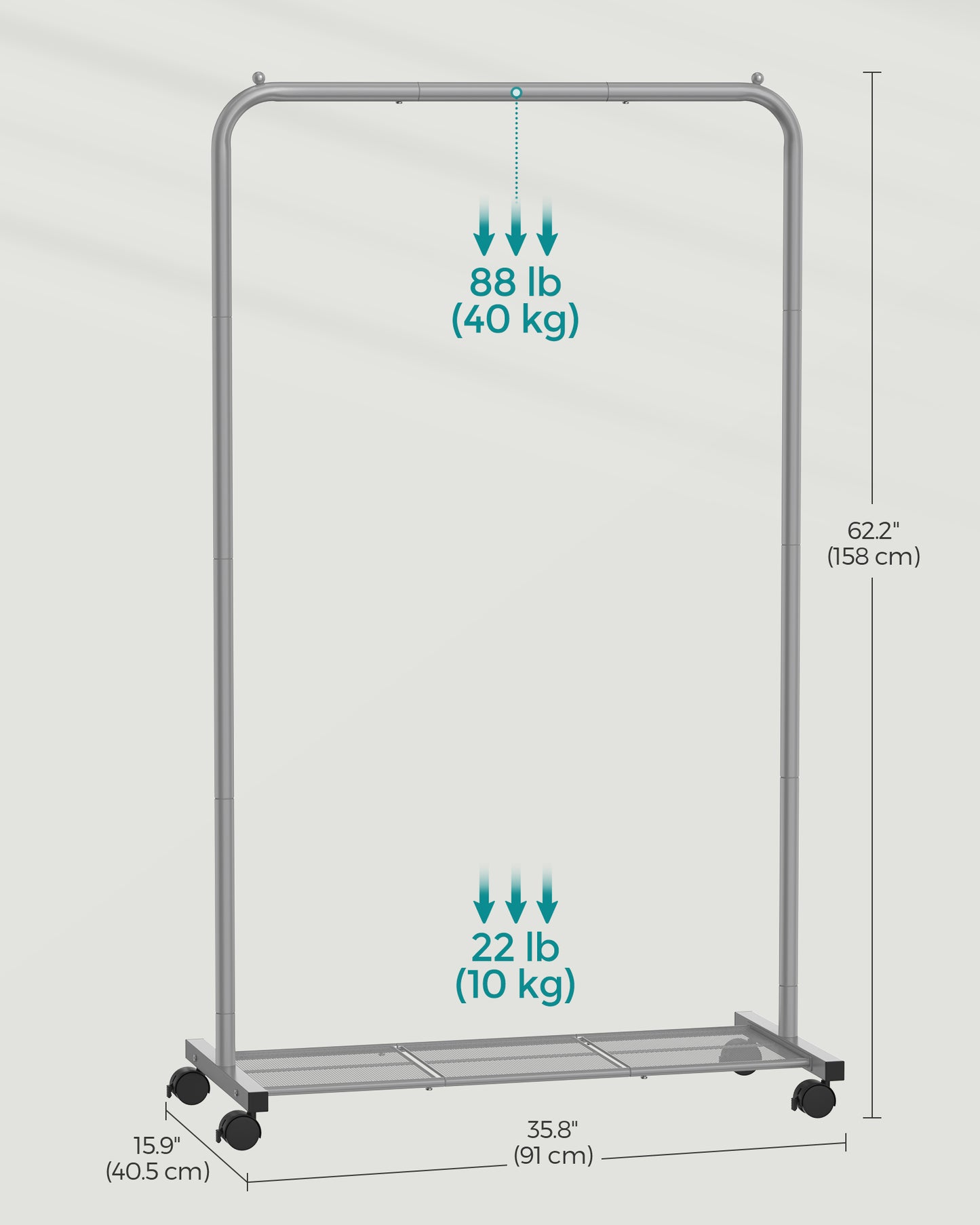 Clothes Rack with Wheels and Dense Mesh Storage Shelf