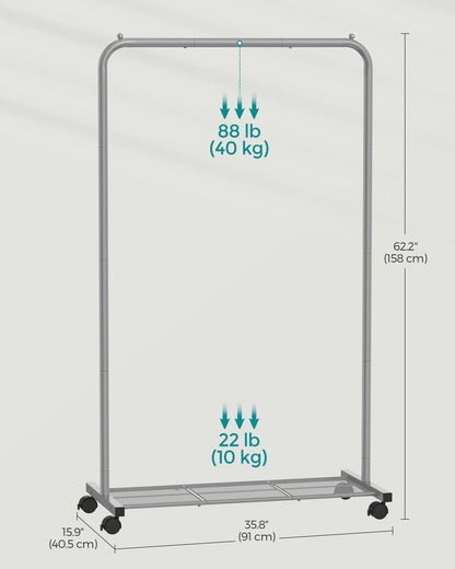 Clothes Rack with Wheels and Dense Mesh Storage Shelf