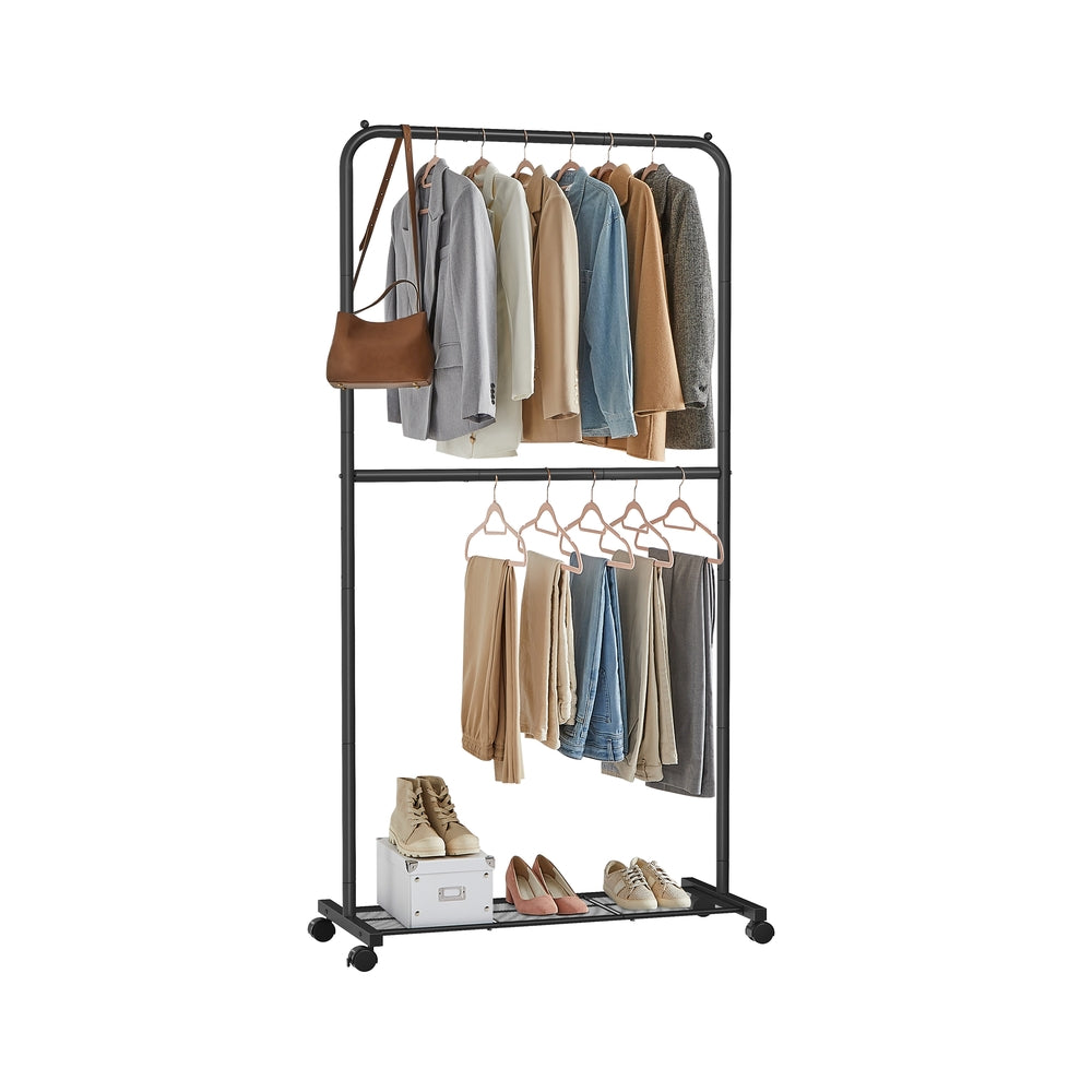 Double-Rod Clothes Rail on Wheels Black - image 2