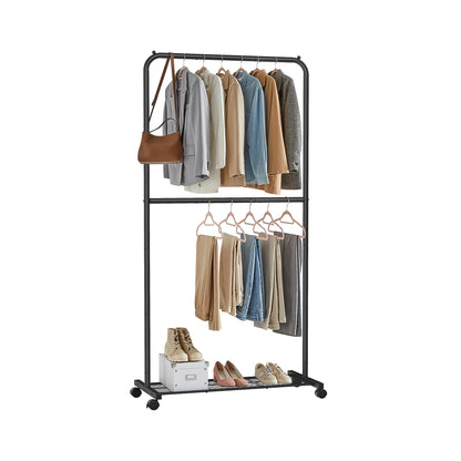 Double-Rod Clothes Rail on Wheels Black - image 2