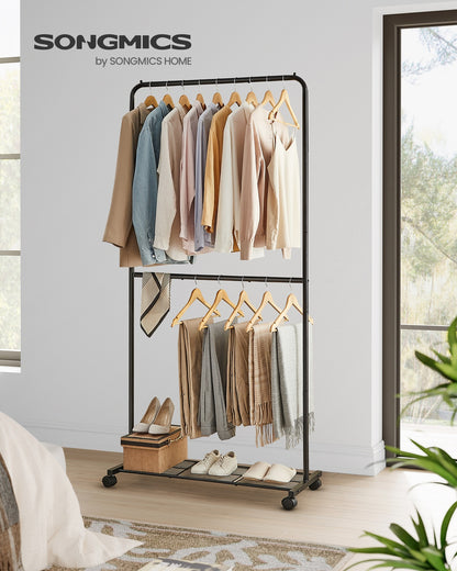 Double-Rod Clothes Rail on Wheels Black - image 3