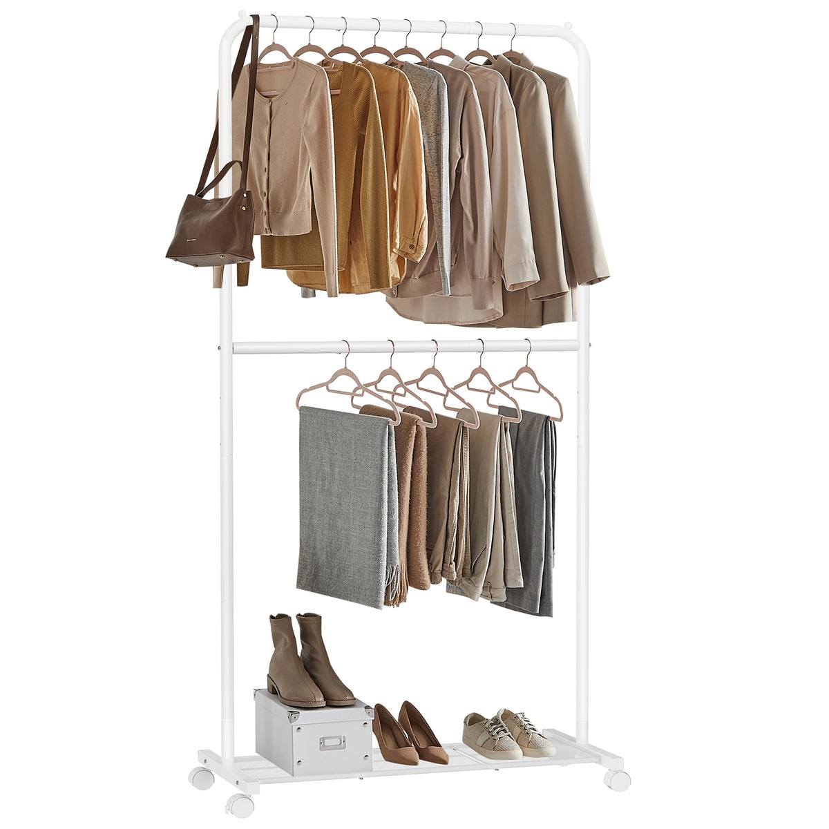 36 Inch Double-Rod Clothes Rack with Wheels