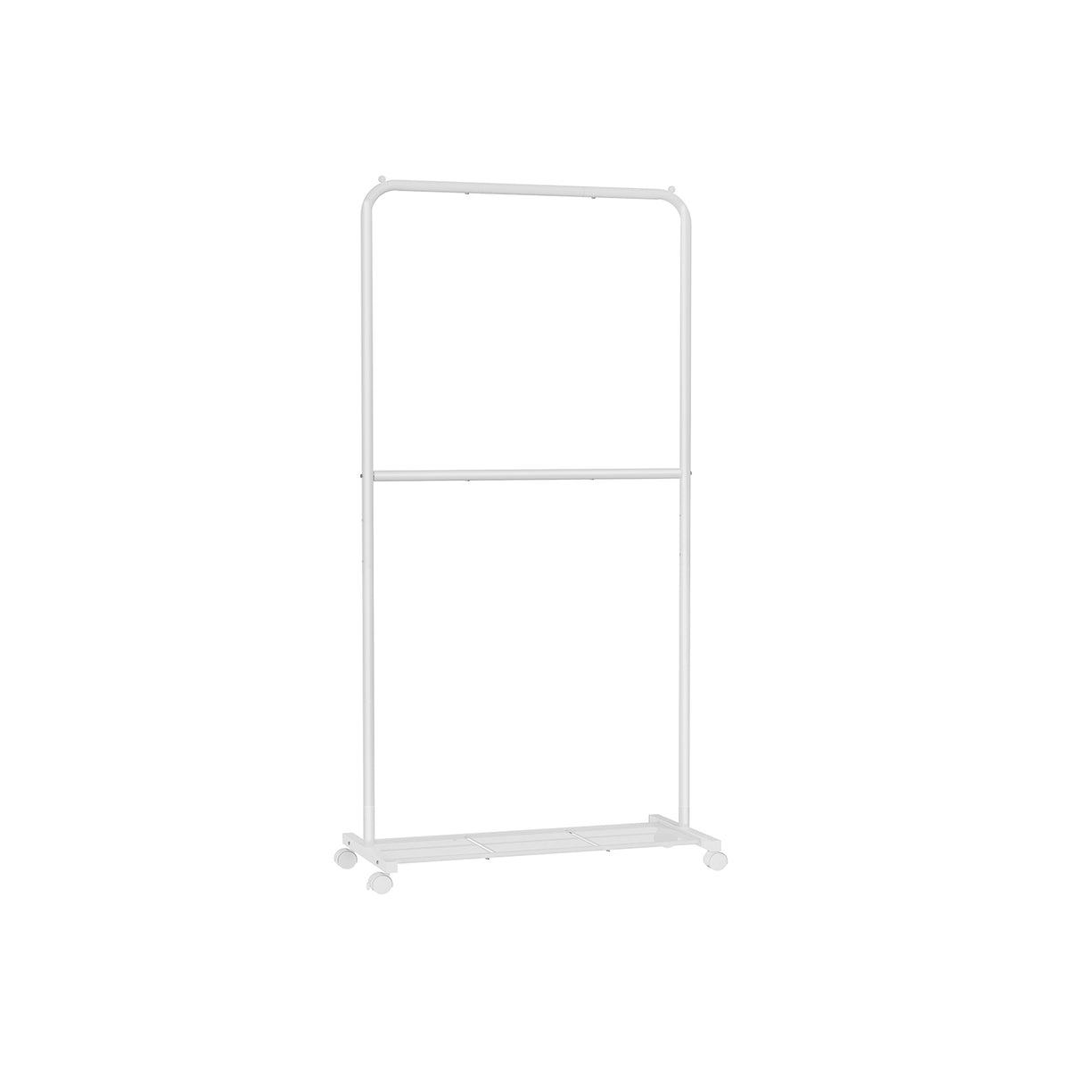 Clothes Rack, Rolling Rail with Shelf, with Middle Rod, White - image 2