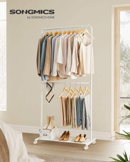 36 Inch Double-Rod Clothes Rack with Wheels