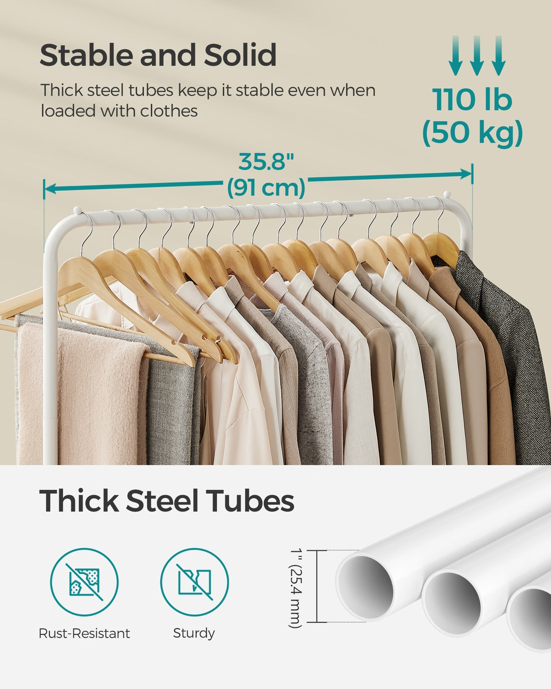 Double-Rod Clothes Rail on Wheels Black - image 13