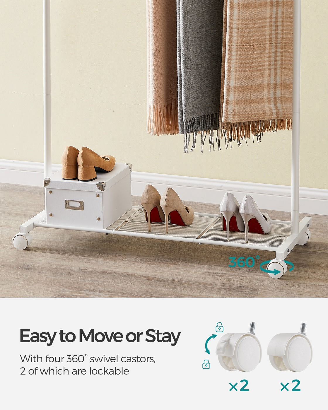 Double-Rod Clothes Rail on Wheels Black - image 15