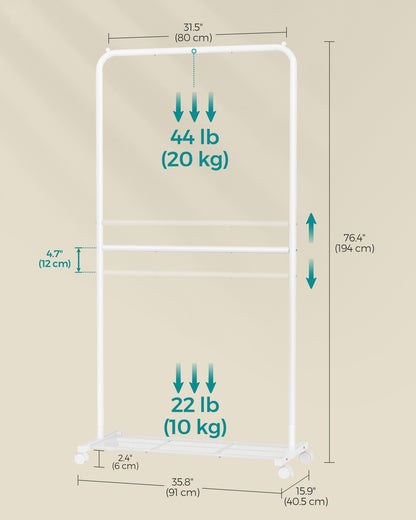 Double-Rod Clothes Rail on Wheels Black - image 16