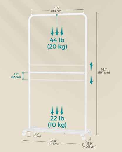 36 Inch Double-Rod Clothes Rack with Wheels