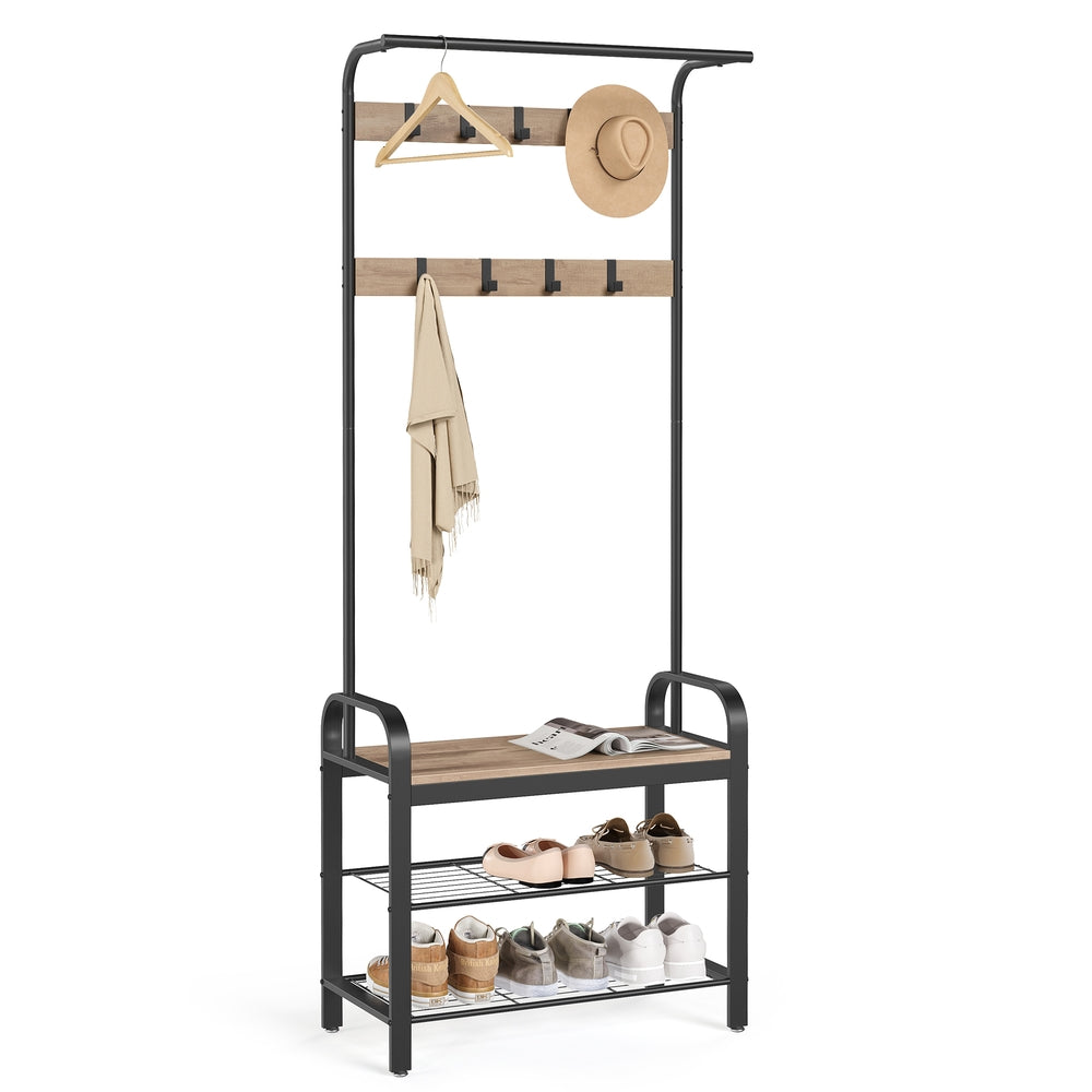 Coat Rack with 9 Removable Hooks 34 x 72 x 183 cm Camel Brown and Ink Black - image 1